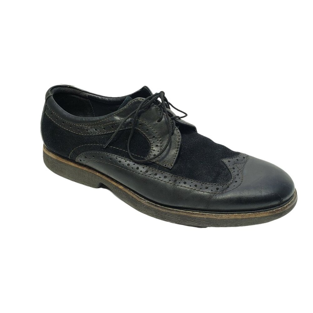 ABEO‎ Mens Black Leather & Suede Oxford Shoes Size 10N Niles Brand Made In China